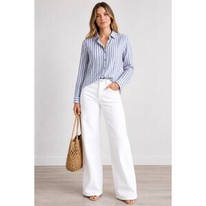 Beachlunchlounge Candace Stripe Button Up Shirt Coastal Beachy Small Blue White